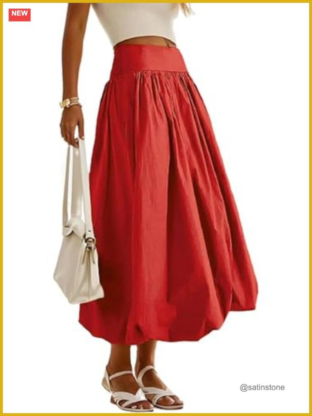 Women's Bubble Maxi Skirt Elastic Waist A-Line Pleated Ruffle Flowy